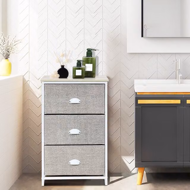 COSTWAY 3-Drawer Storage Organizer Unit in White and Grey