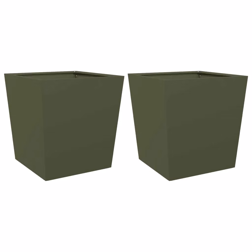 Berkfield Home Steel Garden Planter Tubs, Green, 2 Pack, W/D/H: 50 x 50 x 50 cm – 2