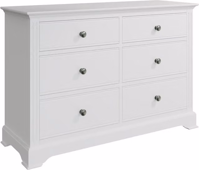 Brooklea Ready Assembled Wide White Chest of Six Drawers