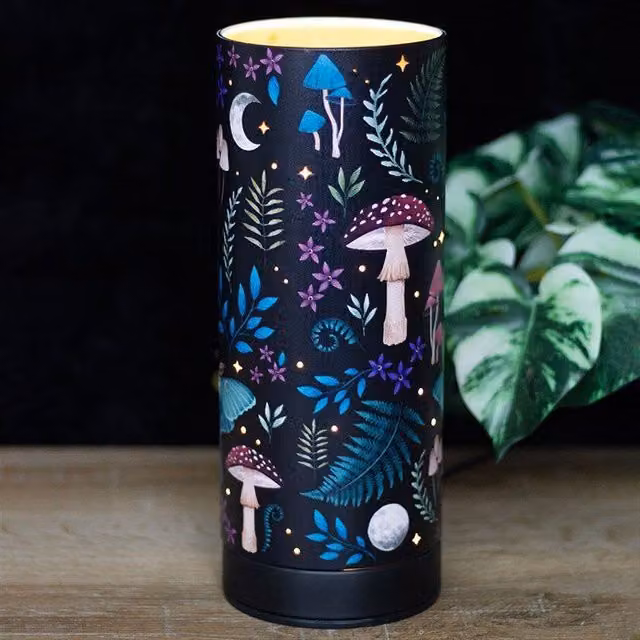 KDMD Dark Forest Print Electric Aroma Lamp in Black with Glass and Metal Tabletop Design