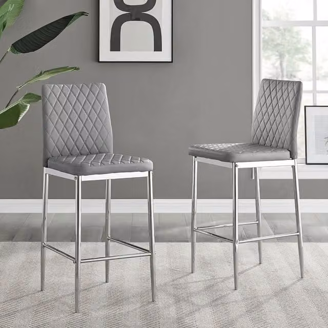 FurnitureboxUK Milan Bar Stools in Grey Faux Leather with Silver Metal Legs, Set of 2