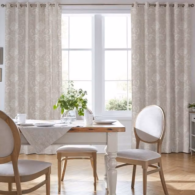 Laura Ashley Josette Made To Measure Blackout Eyelet Curtains in Dove Grey