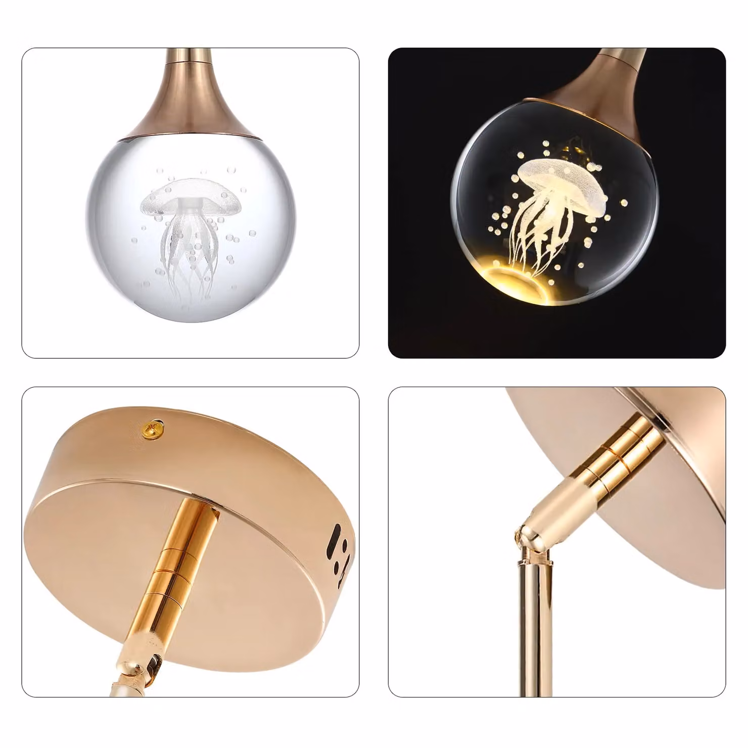 Garwarm Gold Crystal Jellyfish LED Pendant Light with Metal Rod – 3