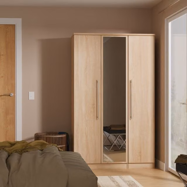 Sherwood Ready Assembled Triple Mirrored Wardrobe in Bardolino Oak