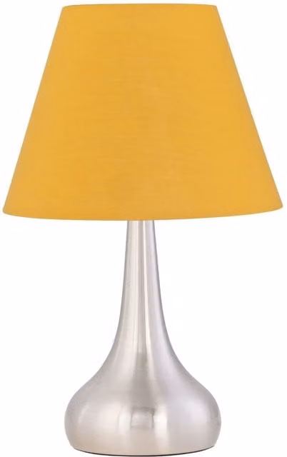 First Choice Lighting Romana Touch Operated Dimmable Table Lamp in Chrome with Ochre Fabric Shade