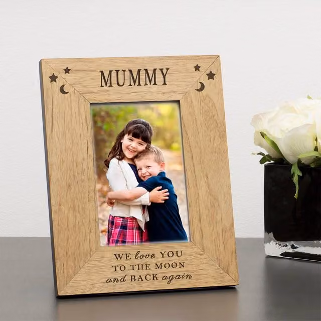 Uniqueful Personalised I Love You to the Moon Wood Picture Frame, Brown, W/D/H: 10 x 15 x 1.7 cm