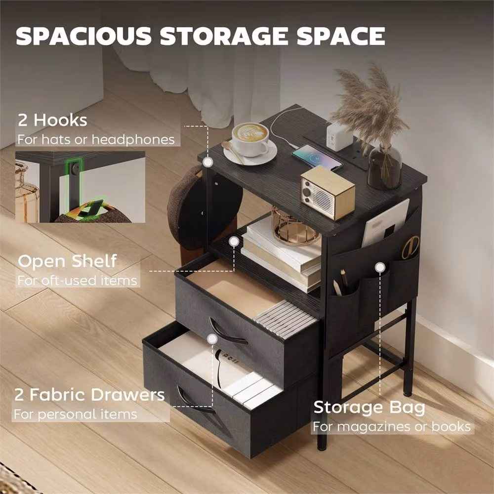 Havendro Slim Black Side Table with Charging Station, W/D/H: 40 x 30 x 60 cm – 3