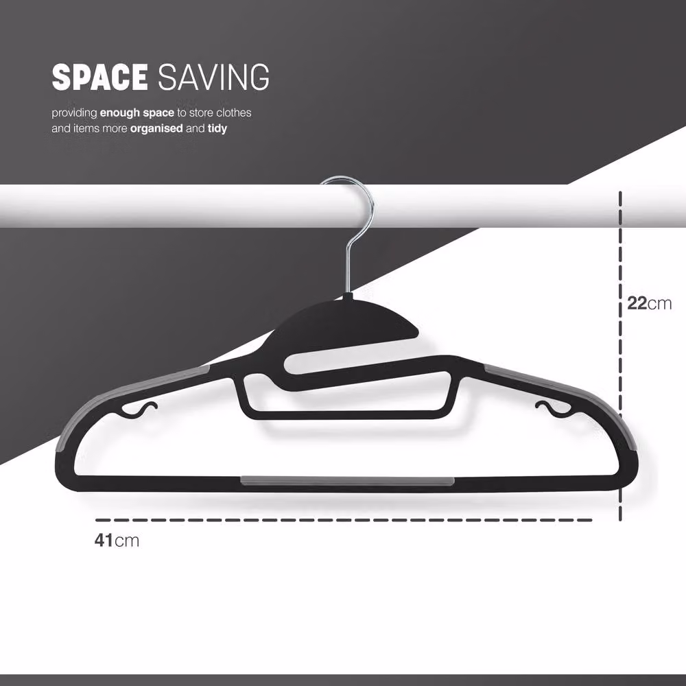 Keplin 30-Pack Non-Slip Space-Saving Plastic Hangers with 360 Degree Swivel Hook in Black – 2