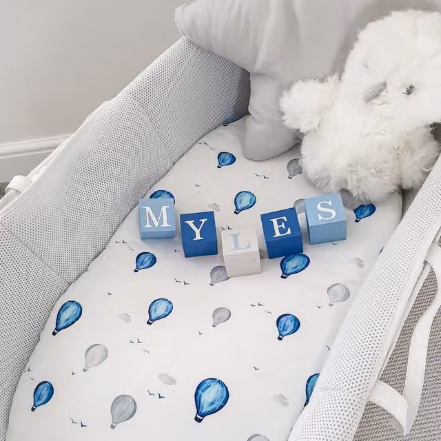 Minky Myles Baby White Cotton Hot Air Balloon Fitted Moses Basket Sheet