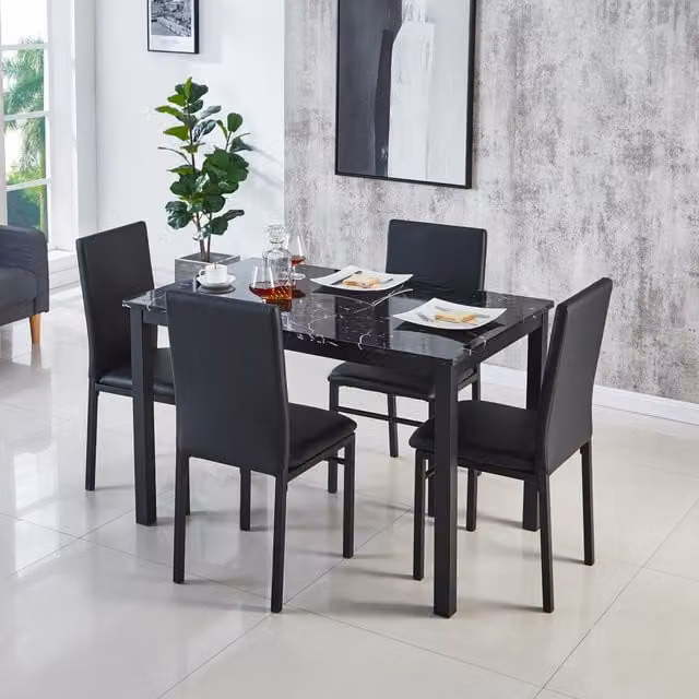 Modernique Modern Rectangular Dining Table and 4 Chairs Set in Black, Brown or Grey with Glossy MDF Laminate Finish
