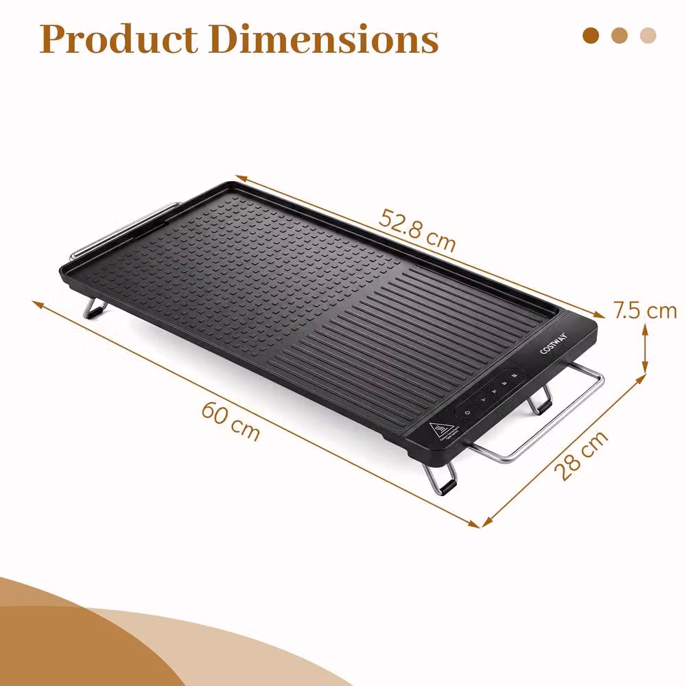 Costway 1300W Electric Grill with Removable Touch Panel and Nonstick Griddle Plate, Black – 2