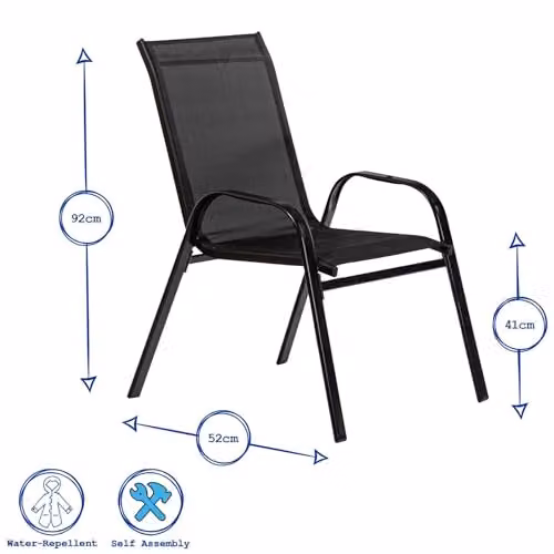 Harbour Housewares Texteline Canvas Garden Chair Set, 2 Piece, Black – 7