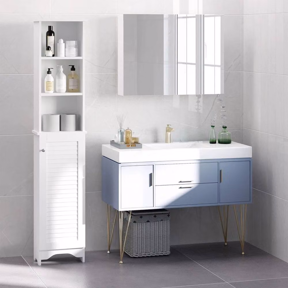FORGEVIO Modern Freestanding Slimline Bathroom Storage Cabinet in White – 2