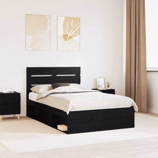 Berkfield Home Modern Bed Frame with Headboard in Black Solid Pine Wood and MDF, W/D/H: 120 x 200 cm – 1