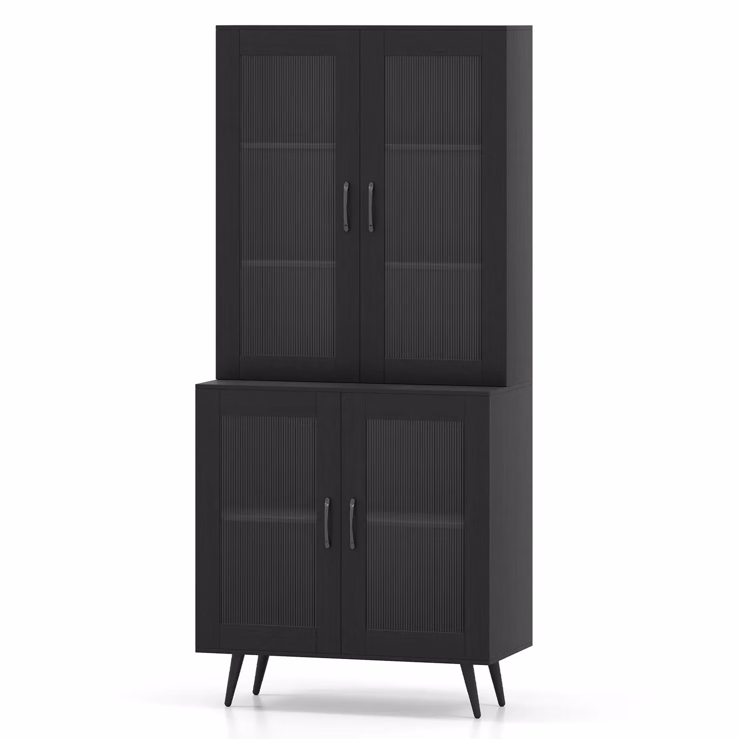 Gymax Modern Black Kitchen Pantry Cabinet with 4 Transparent Glass Doors, Height: 178 cm – 9