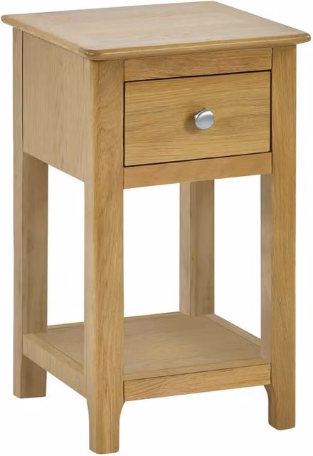 Cheshire Premium Langford Oak Compact 1 Drawer Bedside Table with Shelf in Brown