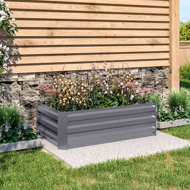 Livingandhome Grey Plastic WPC Raised Garden Bed for Ornamental, Herb and Vegetable Gardens