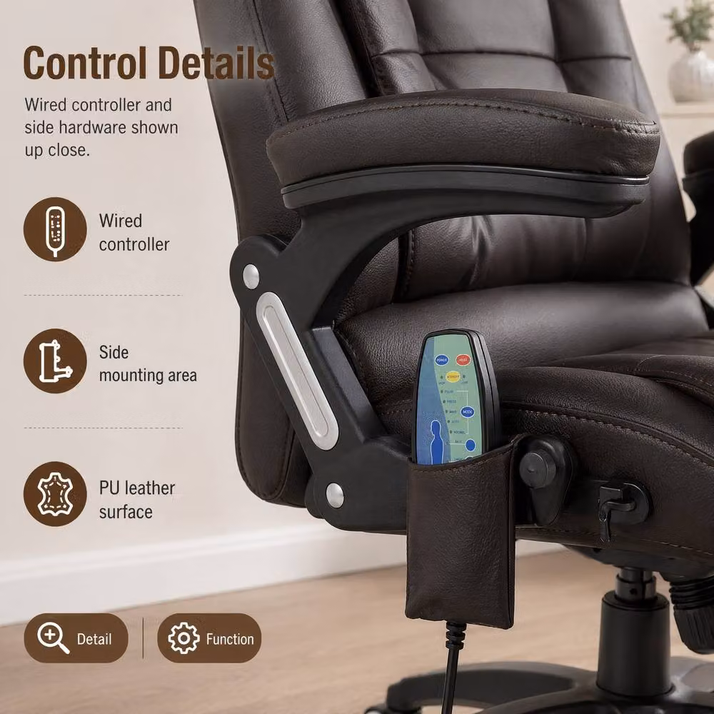 STILVORA Brown Synthetic Leather Executive Office Chair with Heating, Massage and Headrest – 6