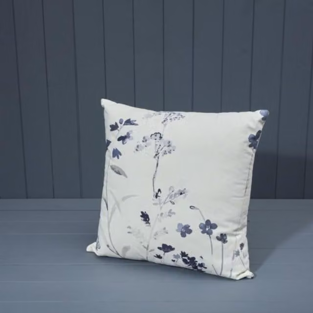 KDMD Handcrafted White Floral Printed Square Cotton Cushion with Filling