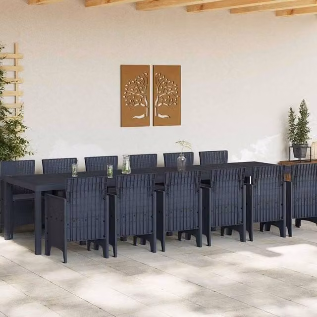 Berkfield Home Modern 13 Piece Garden Dining Set with Cushions in Anthracite Grey Poly Rattan – 1