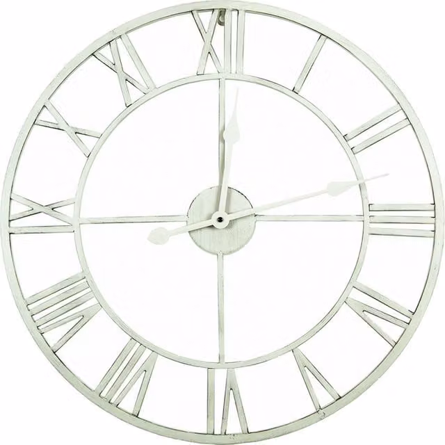 Charles Bentley Round Skeleton Wall Clock with Roman Numerals in Cream, Diameter: 60 cm