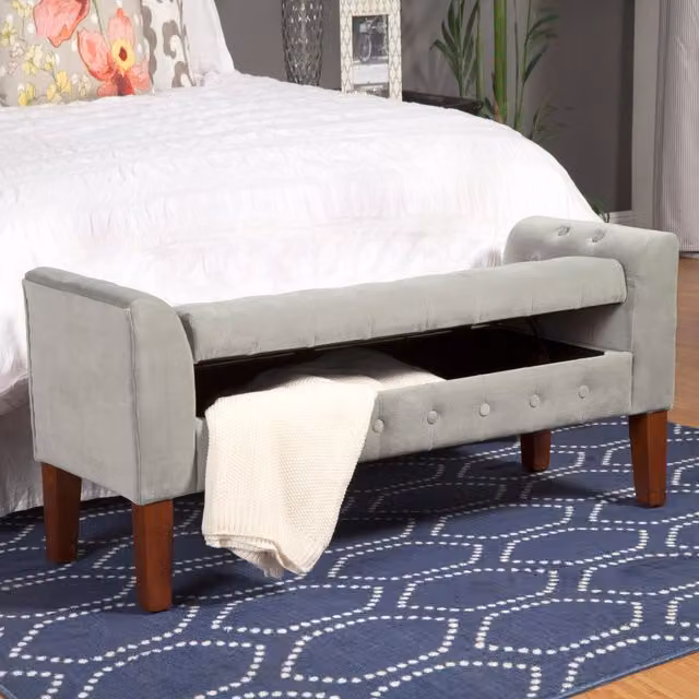 Terrys Grey Velvet Upholstered Ottoman Bench