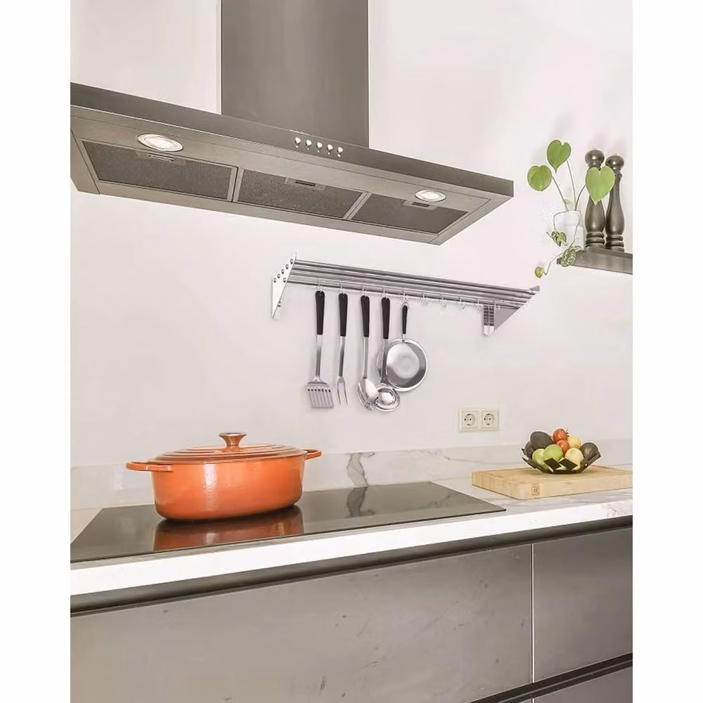 VOGREX Stainless Steel Wall Mounted Kitchen Rack with Shelf in Silver – 3