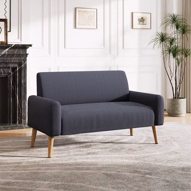Komore Two Seater Grey Corduroy Upholstered Sofa