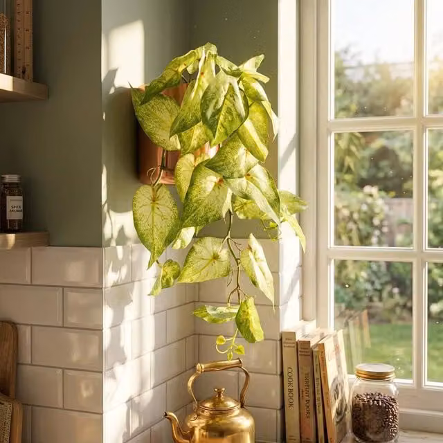 Botanik Artificial Trailing Variegated Caladium Vine Plant, Light Green, Height: 25 cm