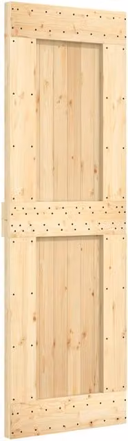 Berkfield Home Sliding Door with Hardware Set in Beige and Black, Solid Wood and Steel, W: 70 cm, H: 210 cm
