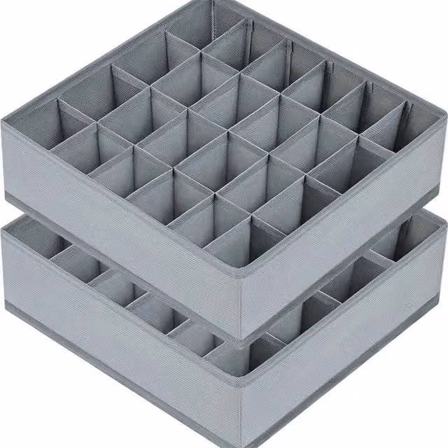 SPETLEK 2-Piece Foldable Fabric Drawer Organiser for Underwear and Socks in Grey, Large