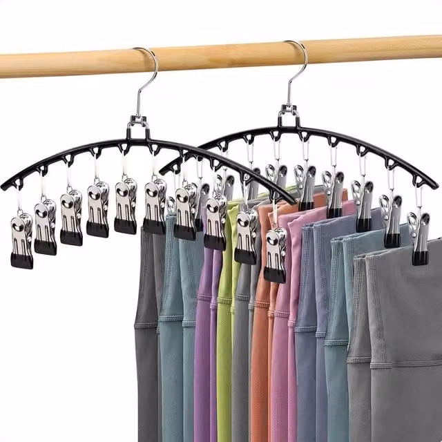 NESTLUNE Pack of 2 Non-Slip Space-Saving Trouser Hangers with 10 Clips, Black