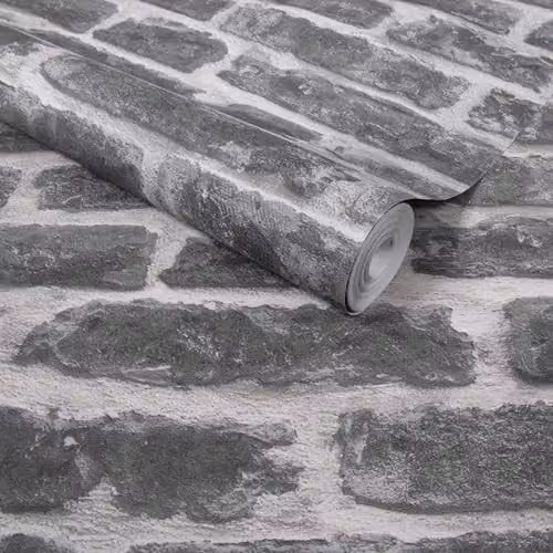 Graham & Brown Superfresco Easy Brick Effect Wallpaper in Black and Grey – 3