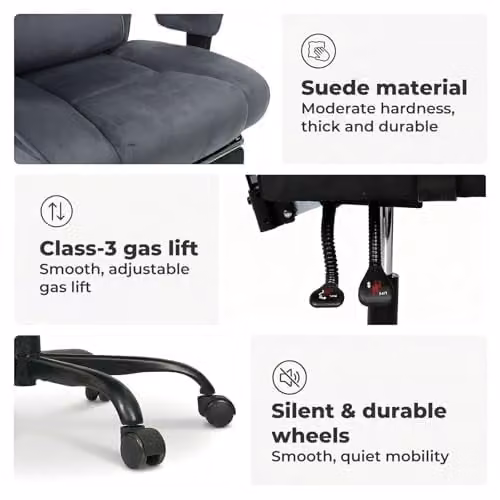 Levede Ergonomic Grey Fabric Office and Gaming Chair with Headrest and Armrests – 6
