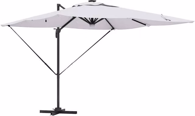 Berkfield Home Roma Cantilever Parasol with LEDs in Sand and White Aluminium W/D/H: 285 x 285 x 270 cm