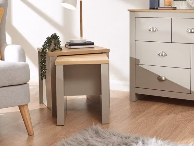 GFW Lancaster Nest of Tables in Grey and Oak – 1