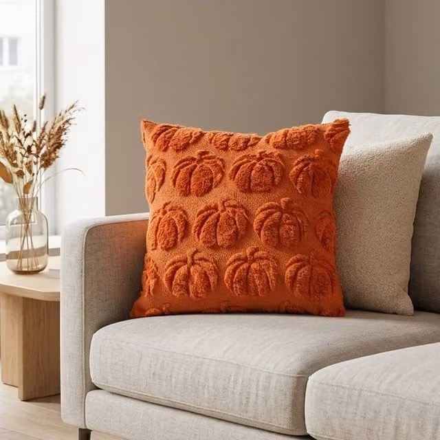 Garden Greatness The Harvest Pumpkin Patch Square Fleece and Velvet Cushion in Orange and Multicolour
