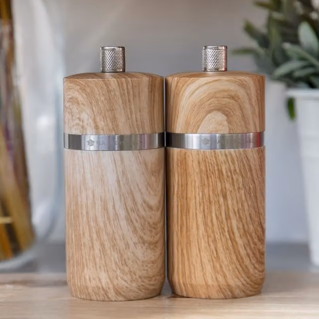 MasterClass Set of 2 Capstan Salt or Pepper Mills with Interchangeable Caps, Brown