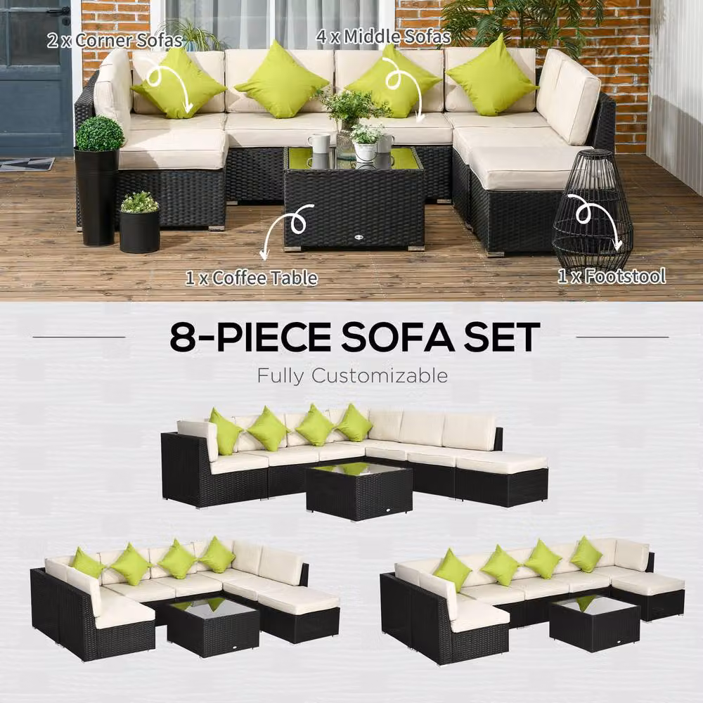 STILVORA 8-Piece Modern Sofa Set with Steel Frame in Beige – 5