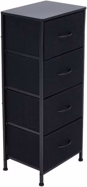 KORVIXA Black 4 Drawer Fabric Chest of Drawers Storage Unit W/D/H: 100 x 100 x 100 cm