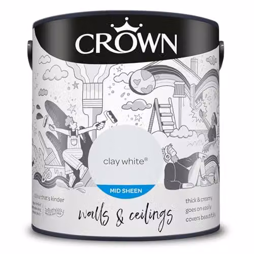 Crown Clay White Mid Sheen Emulsion for Walls and Ceilings, 2.5 l – 1