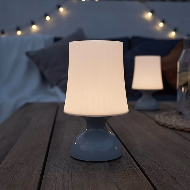 MiniSun Wireless LED Grey Touch Table Lamp with White Tapered Fabric Shade – 1