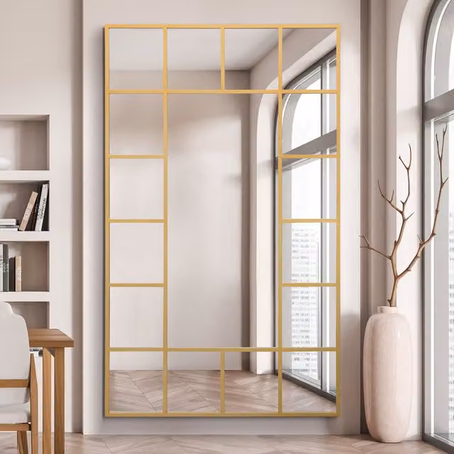 MirrorOutlet Penestra Modern Metal Window Leaner Wall Mirror in Gold, Height: 200 cm