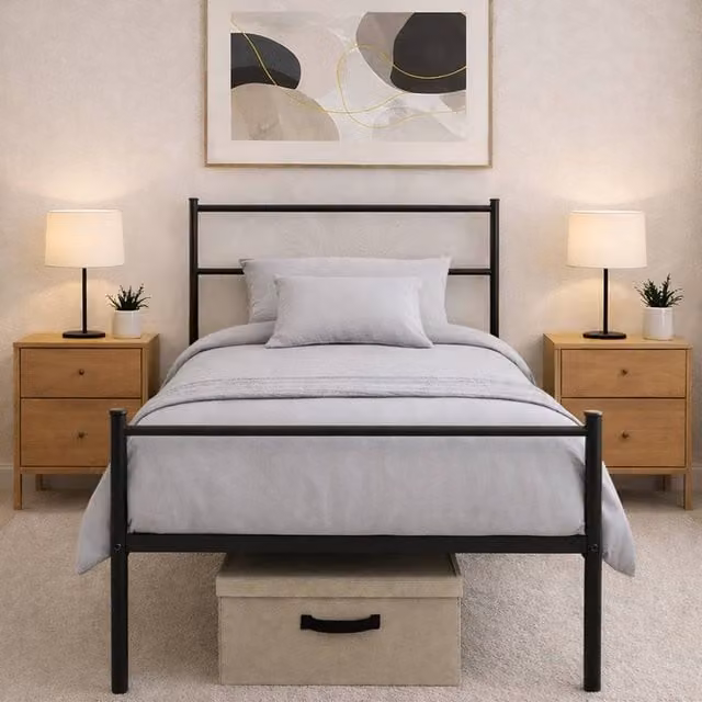 House of Home Single Metal Bed Frame in Black, W/D/H: 90 x 190 cm