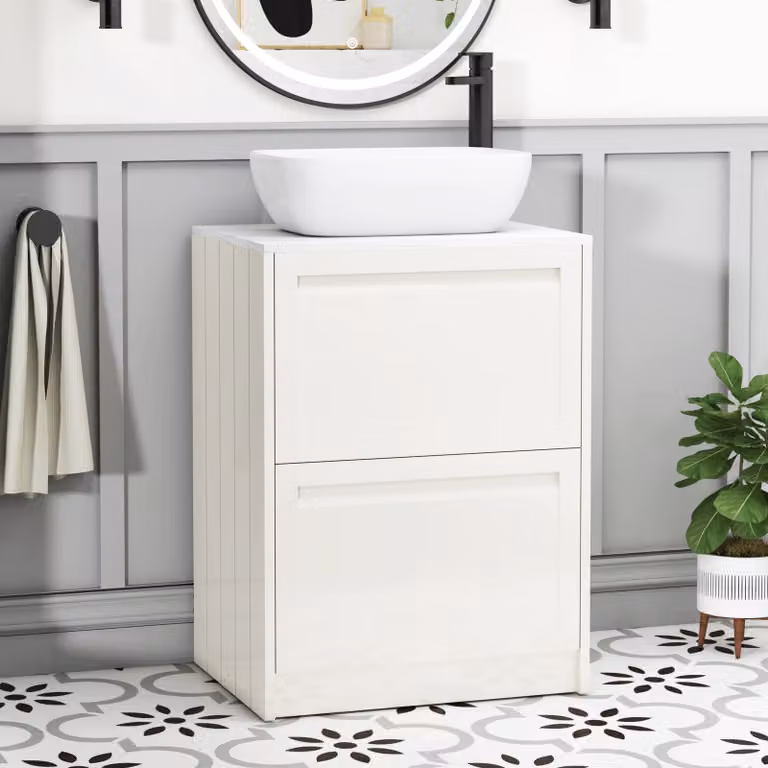 Royal Bathrooms Elmore 600mm Classic White Floor Standing 2 Drawer Vanity Unit with Elva Basin