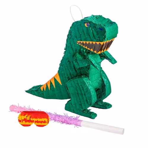 Fax Potato Rex the Dinosaur Pinata Set with Pink Stick and Blindfold, W40 x D13 x H55 cm