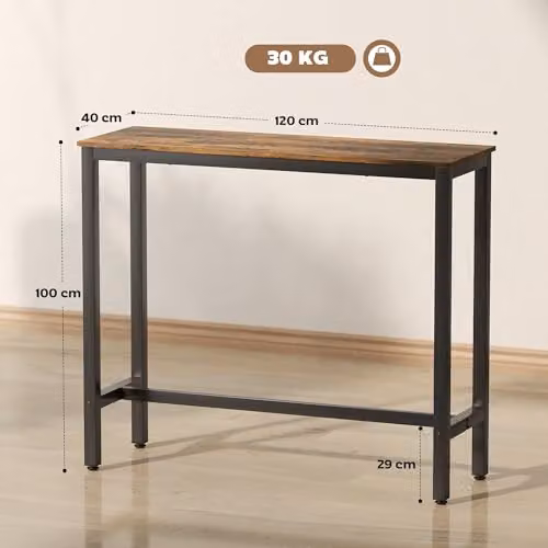 HOMCOM Modern Rectangular Bar Table in Brown with Adjustable Footpads, W/D/H: 120 x 40 x 100 cm – 3