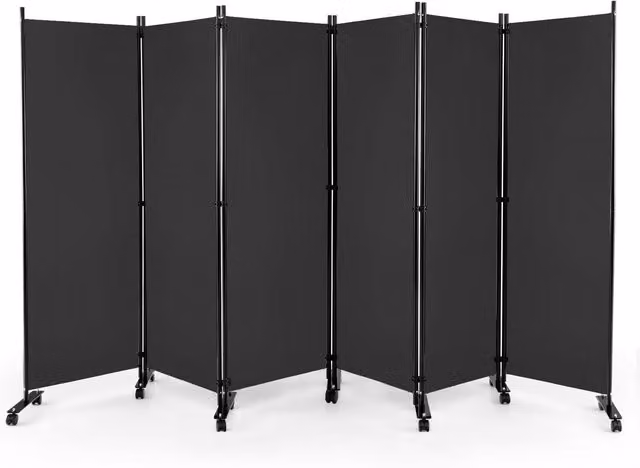 Costway 6-Panel Folding Room Divider Privacy Screen with Lockable Wheels, Grey, Height: 172 cm