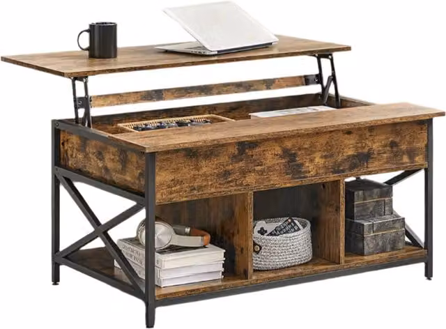 Modcraft Brown Extendable Lift Top Coffee Table with Compartment and X-Frame Design