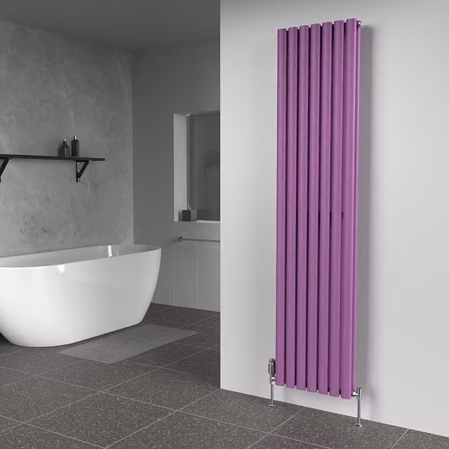 Lux Heat Oval Coloured Vertical Radiator in Pretty Plum Purple, H 180 cm x W 42 cm